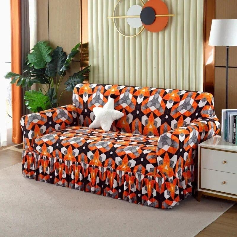Modern Atmosphere Feeling Skirt Edge Sofa Cover Fabric Full Coverage Elastic Sofa Cover Sofa Anti-skid  Dustproof Cover