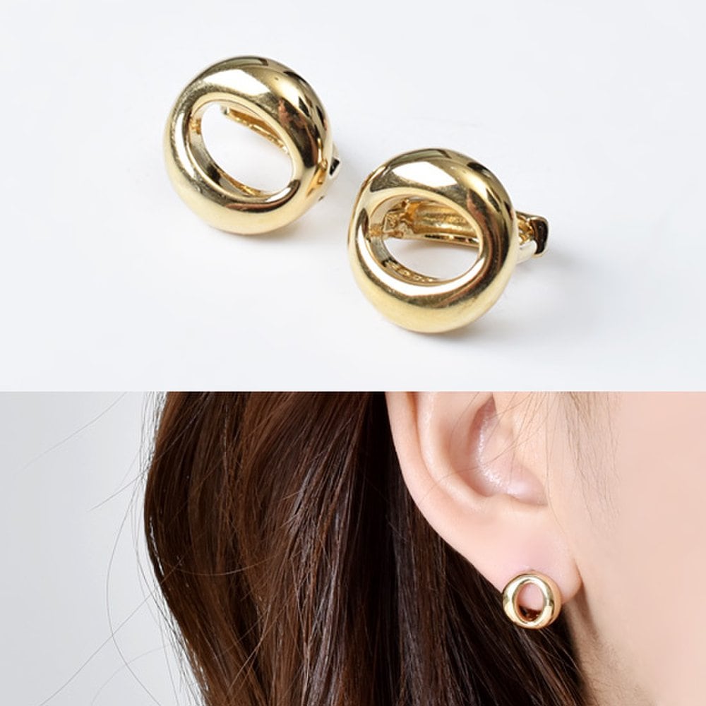 Silver 18K Gold Baby Round One-Touch Earrings (925 Silver)