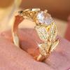 Gorgeous Inlaid White CZ Leaf Women's Ring Creativity Gold Color Hand Carving Daily Wear Party Jewelry Anniversary Gift