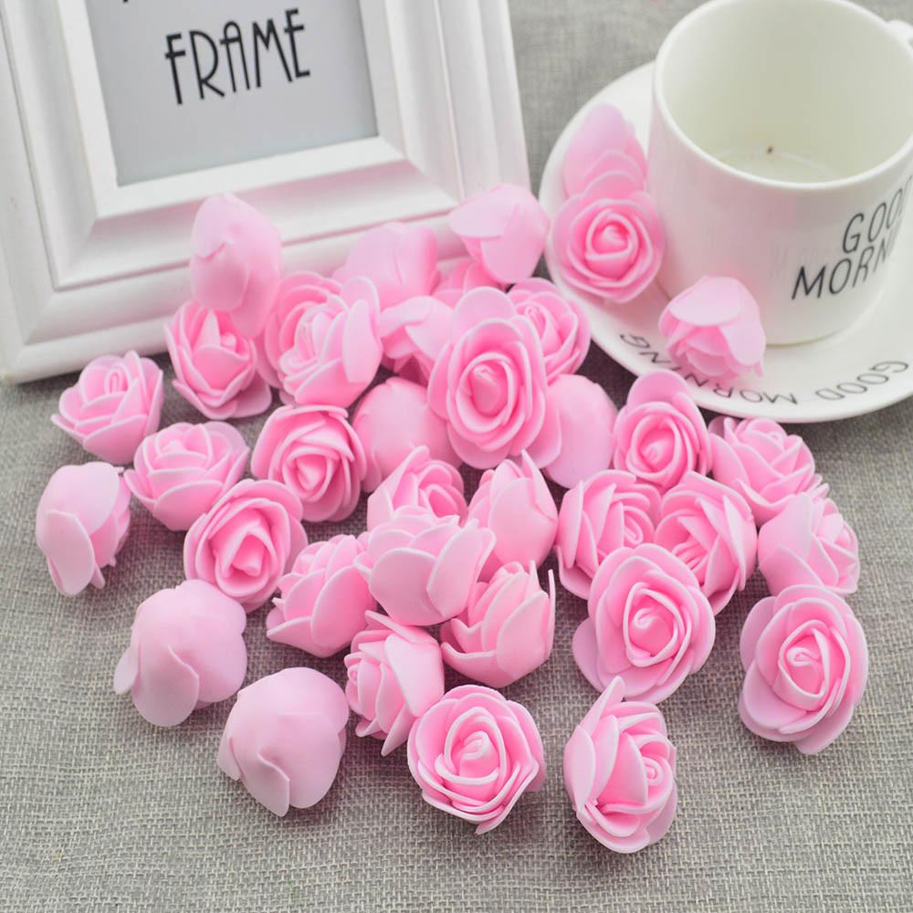 50pcs Artificial Flowers PE Foam Roses Head Bear Handmade Wedding Home Garden Holiday Party Decor Scrapbook Gifts Box Diy Wreath