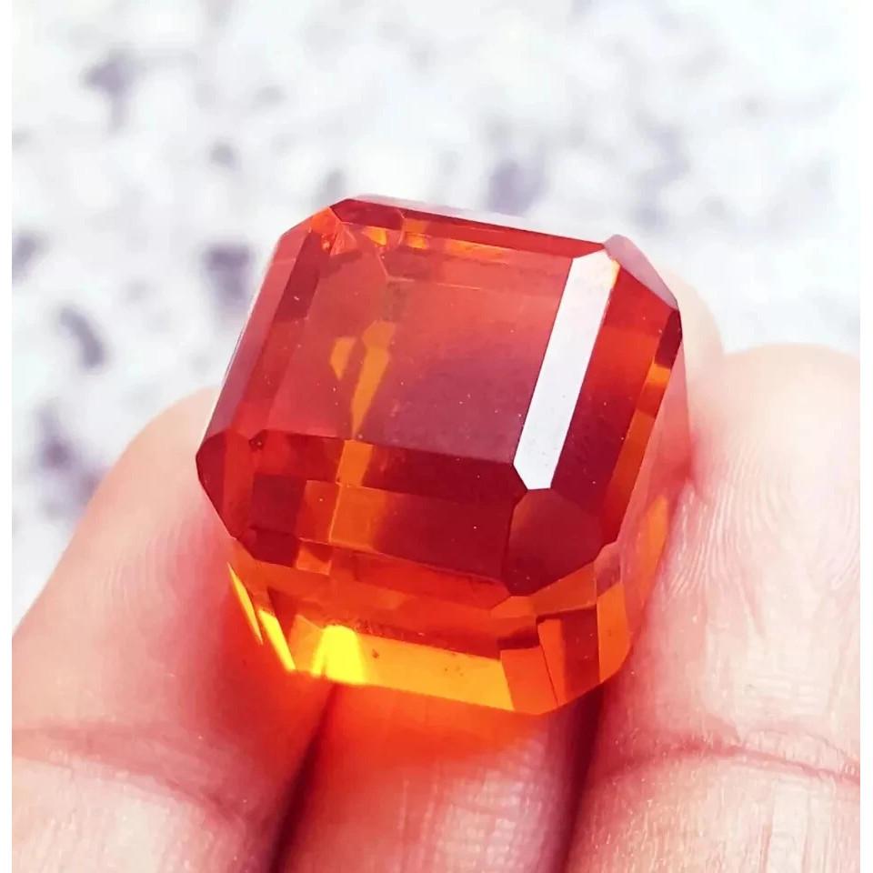 Fabulous Brazilian Orange Topaz A+ Natural Cube Cut 94-96 Ct Certified Gemstone