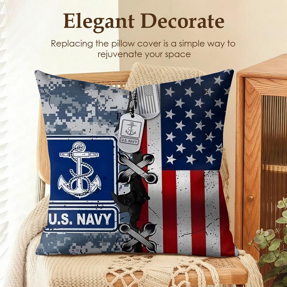 Emblem Usa Fire Police Military Cushion Cover Natural Linen Organic Fabric DoubleSided Printing Sofa Home Decor Pillow Case