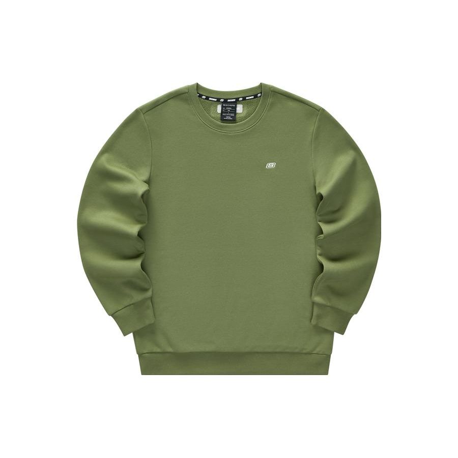 Skechers Colorful Casual Series Solid Color Fleece Knit Crew Neck Pullover Sweatshirt Unisex sweatshirt Olive-Green L423U153-015R XS