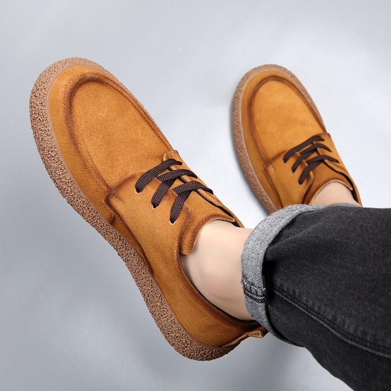2024 Brand New Men's Cow Suede Leather Casual Shoes Round Toe Lace-up Soft Sole Loafers Breathable Daily Commute Driving Shoes