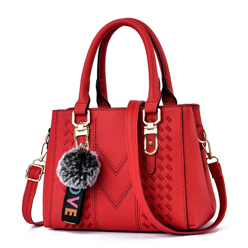 Women's Minimalist Pompom Pendant Shoulder Bag - Large Capacity Crossbody Handbag