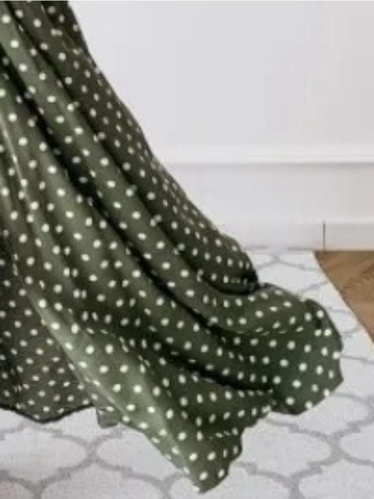 Summer Women's Fashion V-neck Dress Belt Slit Casual Loose Fitting Dress Versatile Solid Color Polka Dot Printed Dress