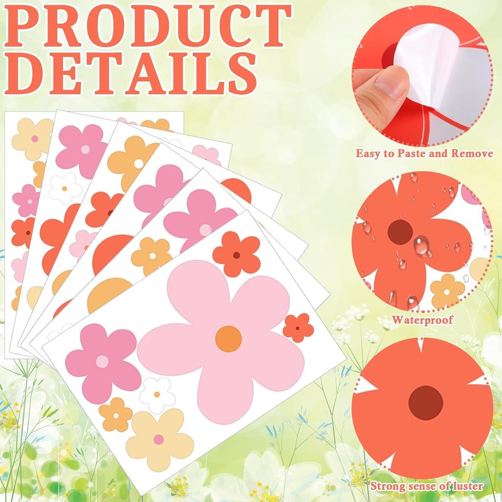12 Sheets Daisy Stickers 147 Pieces Daisy Flower Car Decals Vinyl Groovy Flower Window Clings For Car Bumper Wall Laptop Mirror Truck Hippie