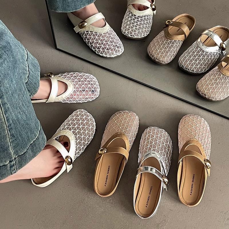 Mesh Baotou Slippers Women's 2025 Spring and Summer New Mesh Half-mop Casual Versatile Flat Bottom Hollow Breathable Sandals