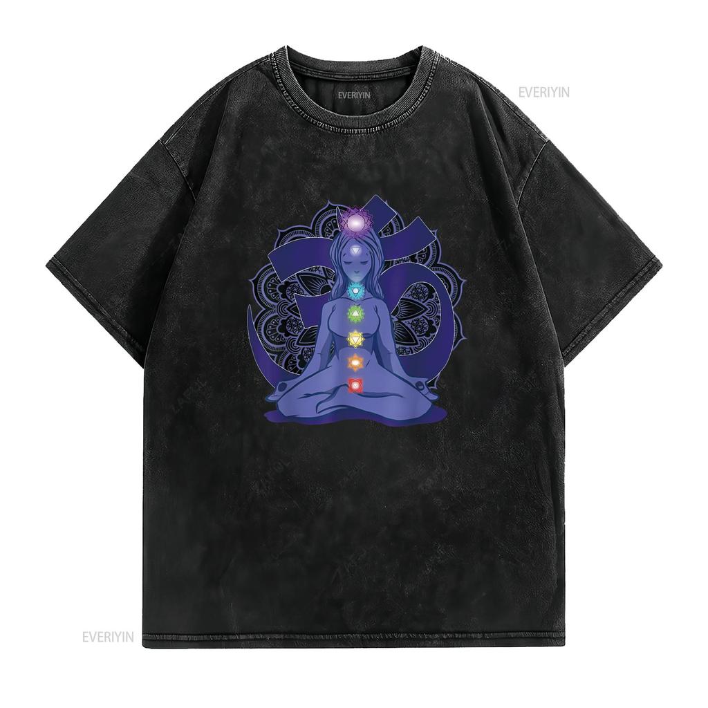 Womens Yoga Meditation Spiritual Body Energy Chakra T Shirt Black Medium vintage Washed Breathable graphic Soft homme Stylish