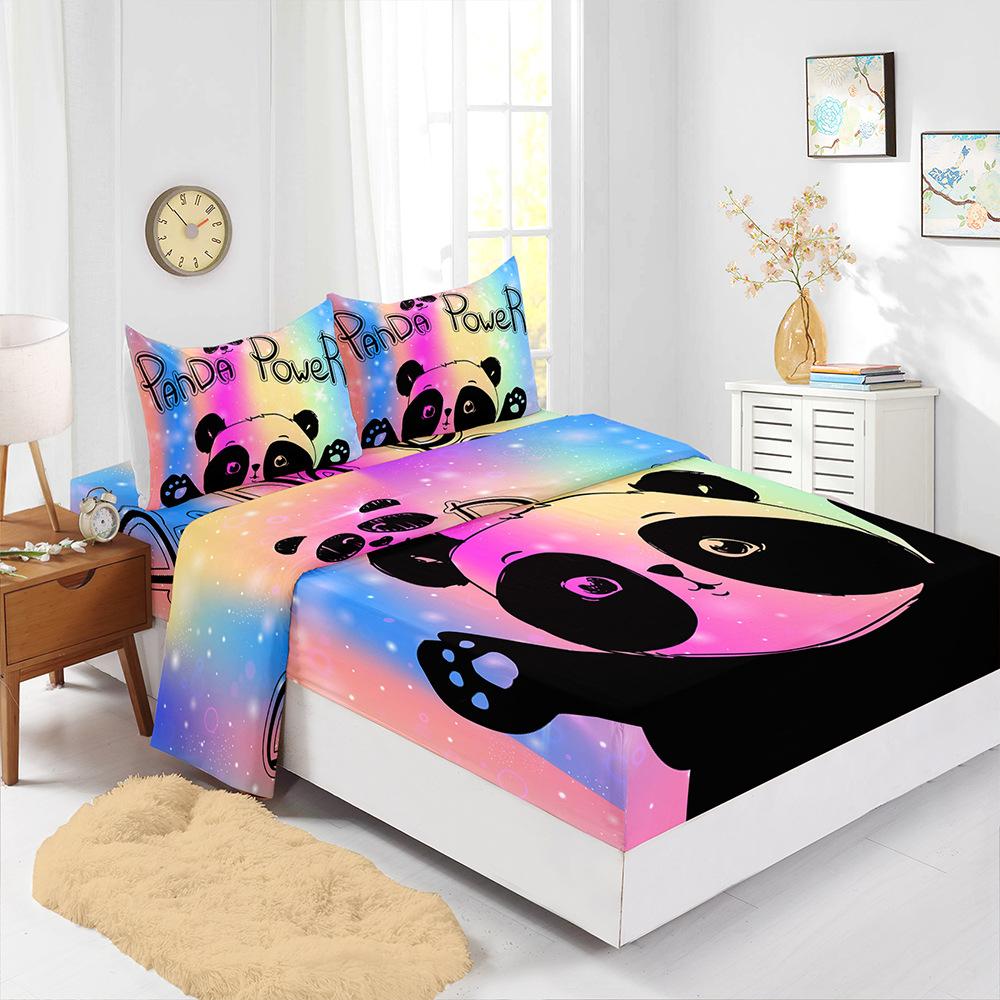 Four-Piece Mattress Color Gradual Change Panda 3D Digital Printing Kit Mattress Protective Cover