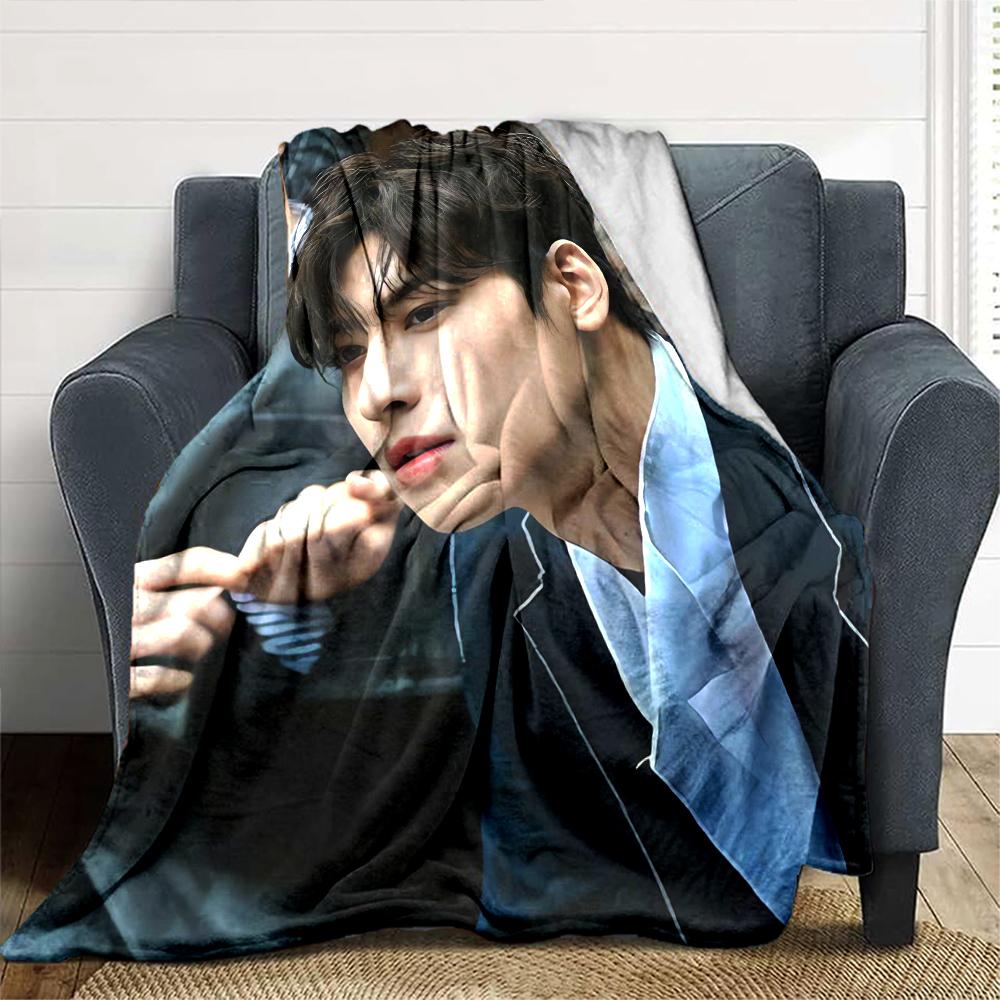 1Pc Cha Eunwoo Blanket Soft Comfortable Polyester Blanket All Seasons Use Suitable Bedroom Office Outdoor Ideal Christmas Gift Choice Print Home Blank