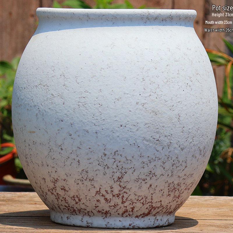 Retro White Coarse Pottery Jar - Large Bougainvillea Bamboo Turtle Back Flower Pot
