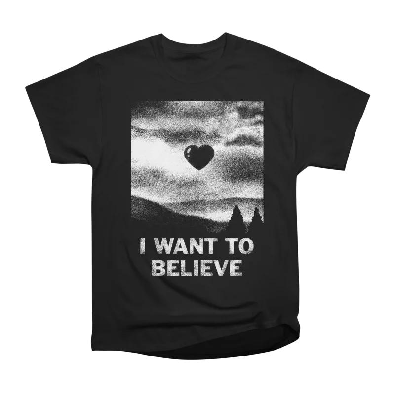 

Men Casual Shirts Short Sleeves I WANT TO BELIEVE Black Tees Oversized T-shirts S