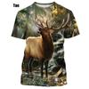 Sommeroverdeler Herre Dame Elg Elg Hjort Jakt Kamuflasje 3D All Over Printed Oversized Kortermet T-skjorte Kule Klær Topper