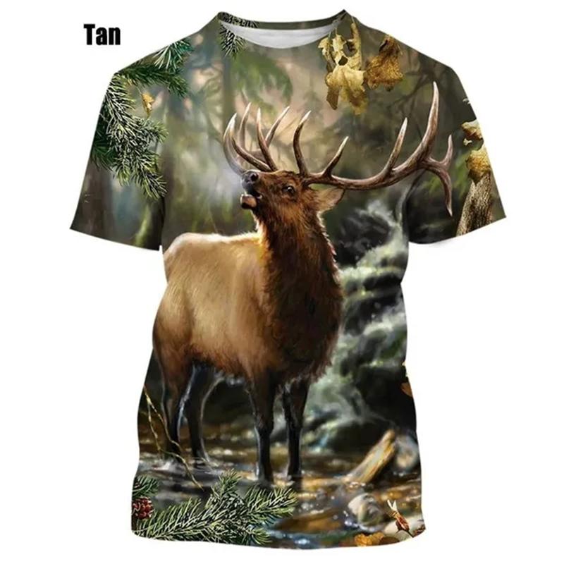 Sommeroverdeler Herre Dame Elg Elg Hjort Jakt Kamuflasje 3D All Over Printed Oversized Kortermet T-skjorte Kule Klær Topper