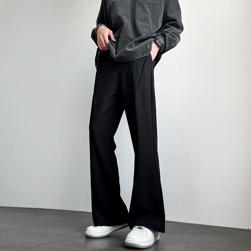 Solid Color Draped Flared Basic Trousers Men's American Retro Autumn Winter Minimalist Casual Pants Loose High Street Suit Pants