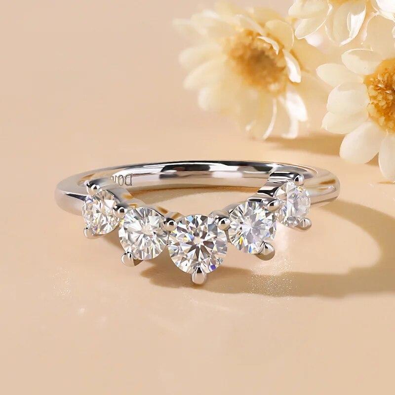 All Moissanite 0.9CT Ring Solid Sterling Silver Crown V-shaped Rings Plated 18K White Gold Fashion Women's Jewelry