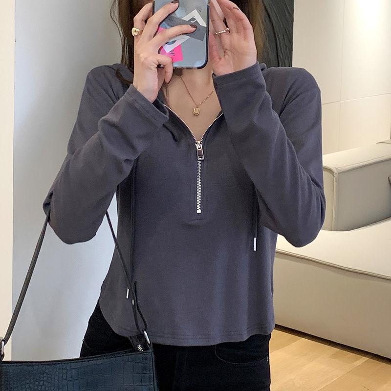 Design-sensing Niche Spring New Short Zipper Tops To Make You Look Thin and Long-sleeved Hooded Sweatshirt Fashionable for Women