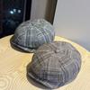 New Style British Style Forward Hat British Beret Deep Brim Hat Showing Face Small Japanese Painter Hat Octagonal Hat Plaid Trend