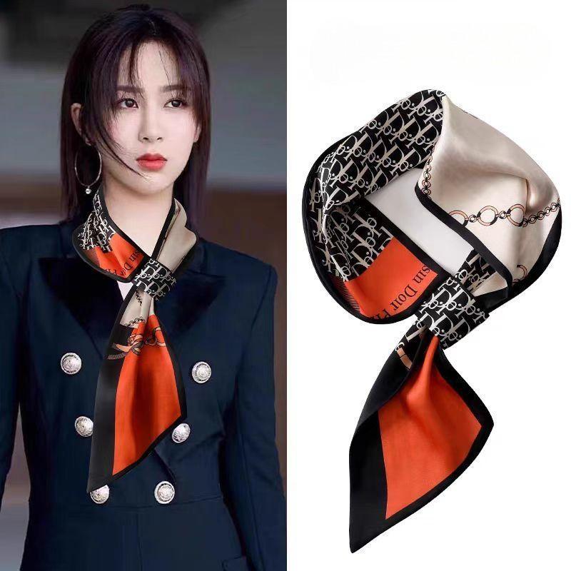 French polka dot silk scarf neck women's new high-end long strip matching shirt Korean thin small scarf