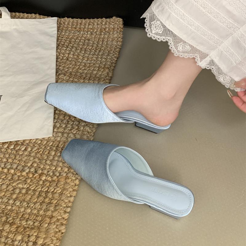 Bailamos Brand Women Slippers Fashion Round Toe Slip On Mules Shoes Soft Flat Heel Outdoor Casual Dress Sandals  Flat Shoes Muje
