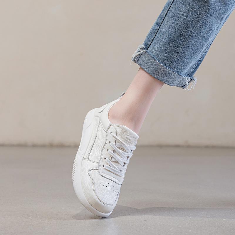 Fashion GKTINOO Shoes Women Spring 2025 New White Thick-Soled Ladies Sneakers Genuine Leather Casual Trend Girl Shoes Students Loafers