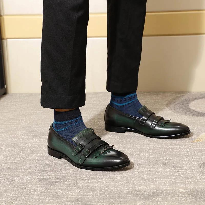 Breathable European Style Mens Loafers Genuine Leather Double Buckle Monk Strap Shoes Wedding Party Banquet Slip On Men Footwear