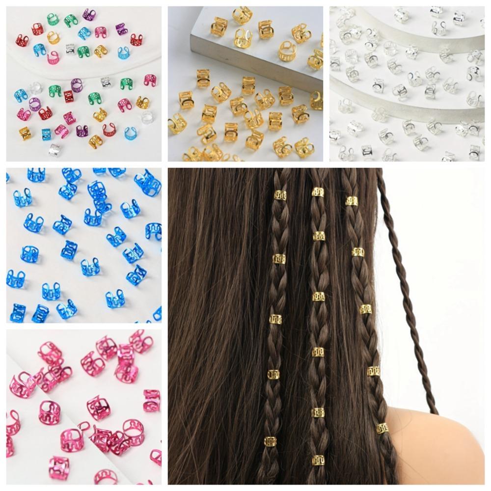 40pcs Metal Cuff Clips Hollow Out Hair Ring Hair Braiding Hair Braid Tubes Dreadlocks Beads Men