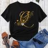 Custom Name Letter Combination Gold Letter Font Short Sleeve Tops Black T-shirt Female Tops