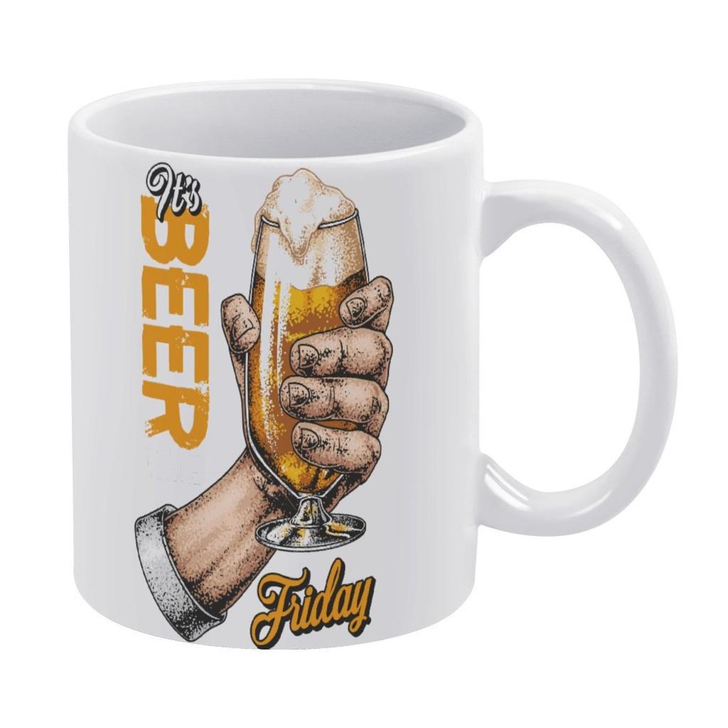 1pc 11oz Ceramic Beer Lover Mug with Double-Sided Print, Coffee or Tea Cup