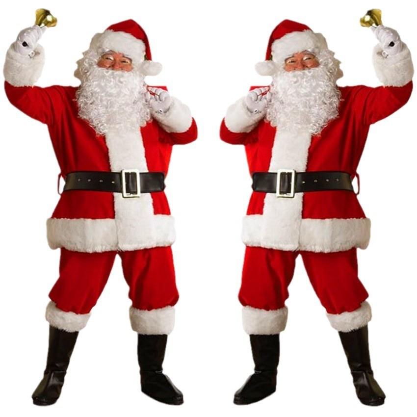 Santa Costume Claus Outfit Christmas Flannel Suit Mens Dress Cosplay Costume