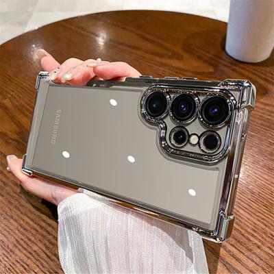 6D Plating Transparent Case For Samsung Galaxy S24 Ultra S22 Plus S23 FE Lens Film Camera Protection Air Cushion Clear Cover