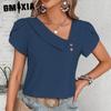 GMXIA Damemote Uformelt ensfarget trykk Kortermet V-hals bluser og skjorter