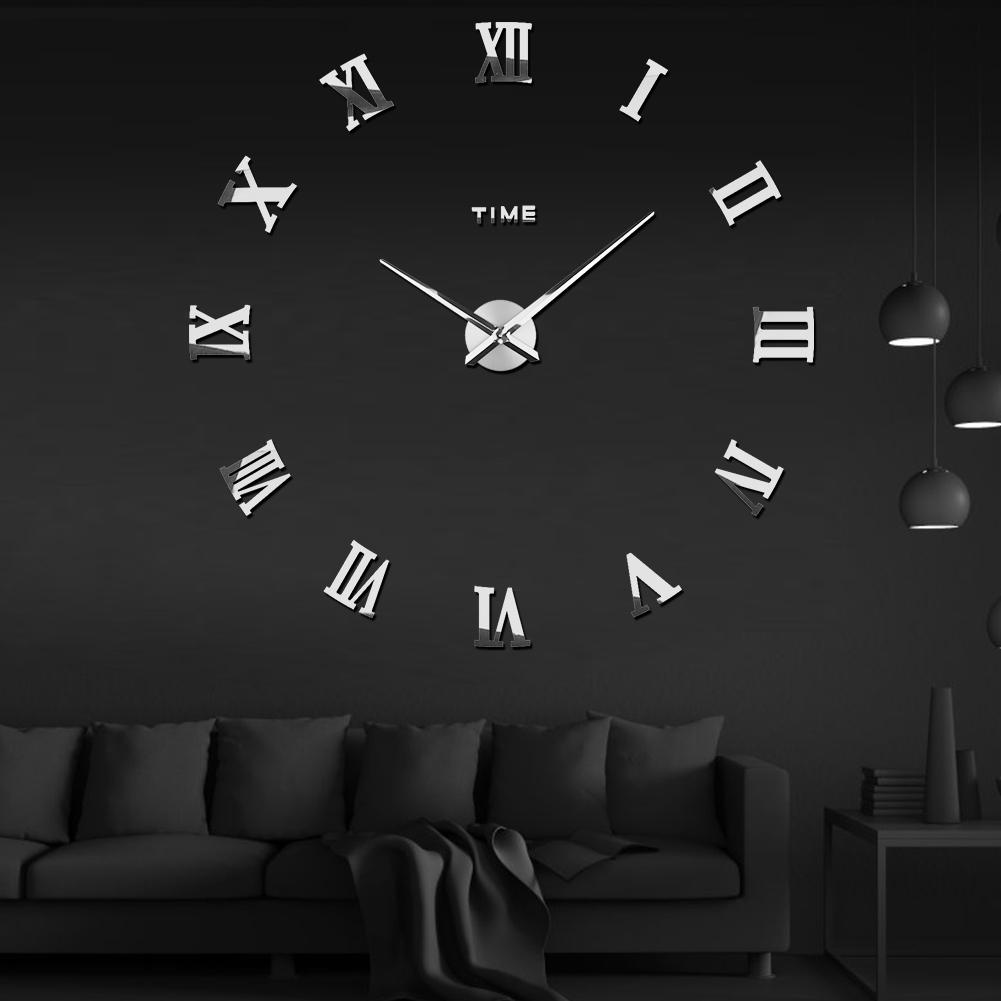 City Art Unique Nordic Luxury Acrylic Sticker Silver Big DIY 3D Home Decoration Modern Wall Clocks Wall Horloge Reloj Pared