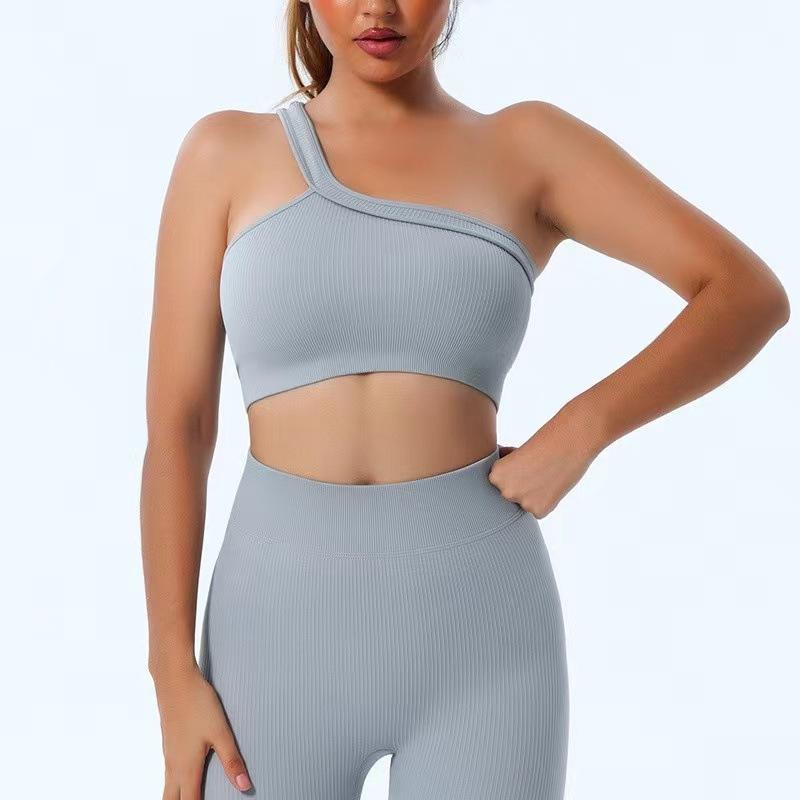 Seamless Thread Top Sexy Single Shoulder Back Running Fitness Yoga Top For Women
