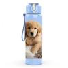 1PC Sleepy Puppy Fluffy Dog Print 750ml Color Plastic Sports Water Bottle Leakproof Flip Straw Lid Suitable for Sports Office Home Use