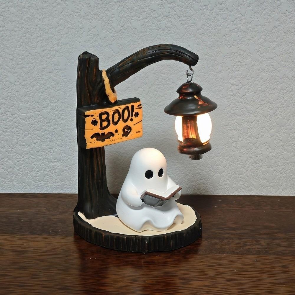 Handbemalte Halloween-Lampe, batteriebetrieben, Schreibtisch-Dekoration, Licht, Geschenk für Buchclub