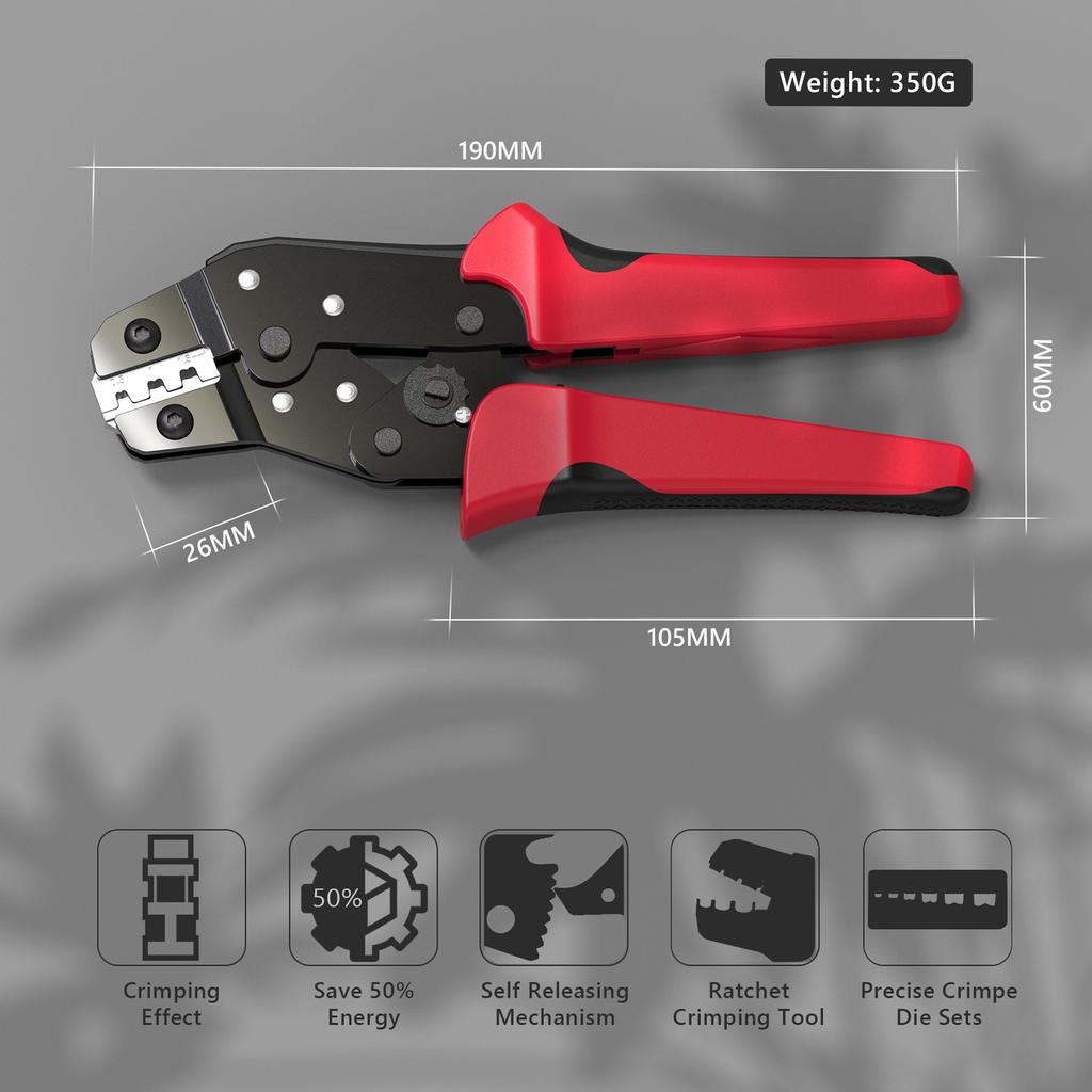 Crimping Tool Kit with Bag Cable Ratchet Crimping Pliers with 4 Interchangeable Dies, Adjustable Crimping Range,
