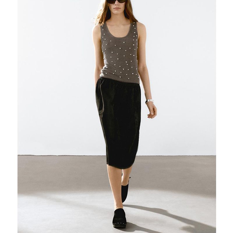 MD Spring and Summer Women's Clothing Beaded Stylish Linen Blend U-Collar Knitting Tank Top Sleeveless T-shirt 5737648