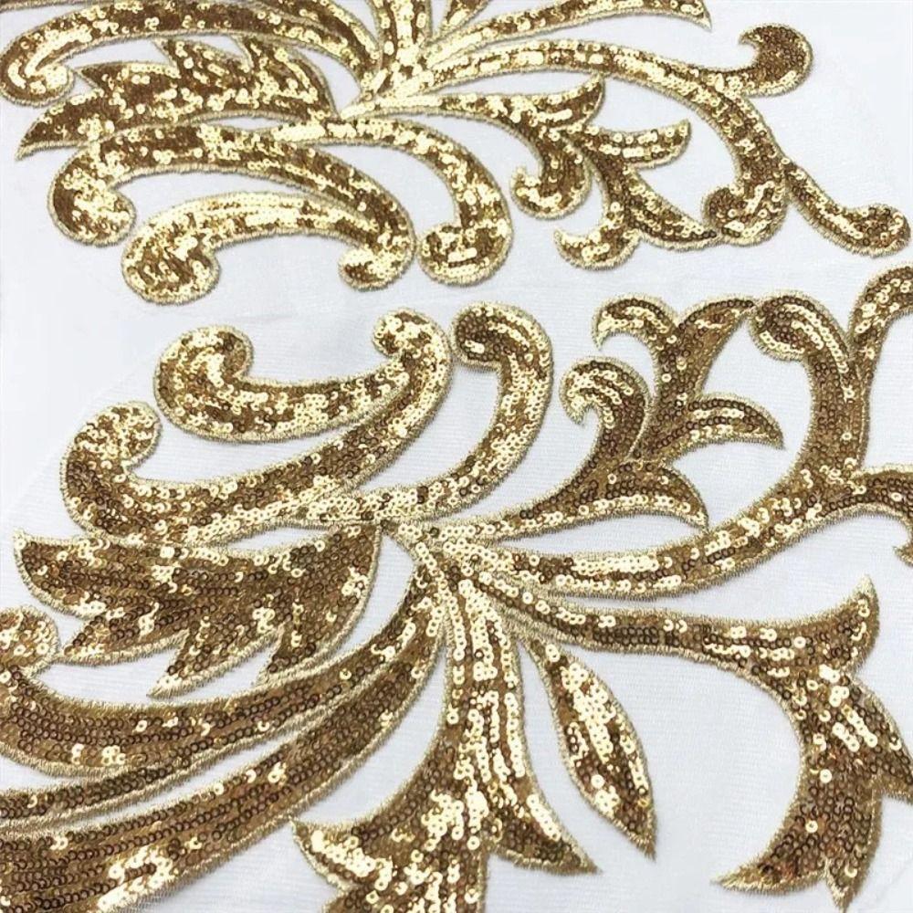 Gold Silver Red Sewing Supplies 40*19CM Bodice Applique Fabric Fashion Elegant Sequin Patches