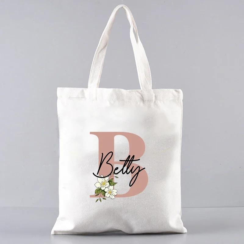 Custom Name White Canvas Tote Bag Large Capacity Foldable Supermarket Shopping Bag For Women Shopper Personalized Handbags