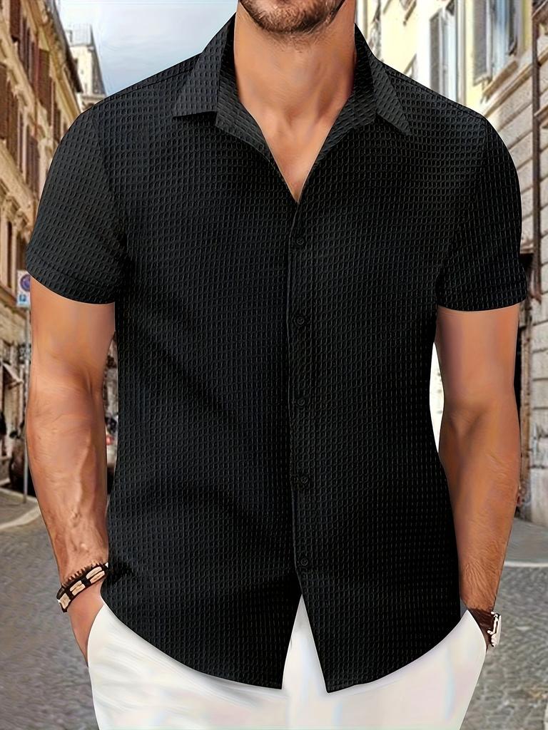 Fashion Shirt Men's Summer Men's Plaid Jacquard Office Loose Casual Shirt Short Sleeve