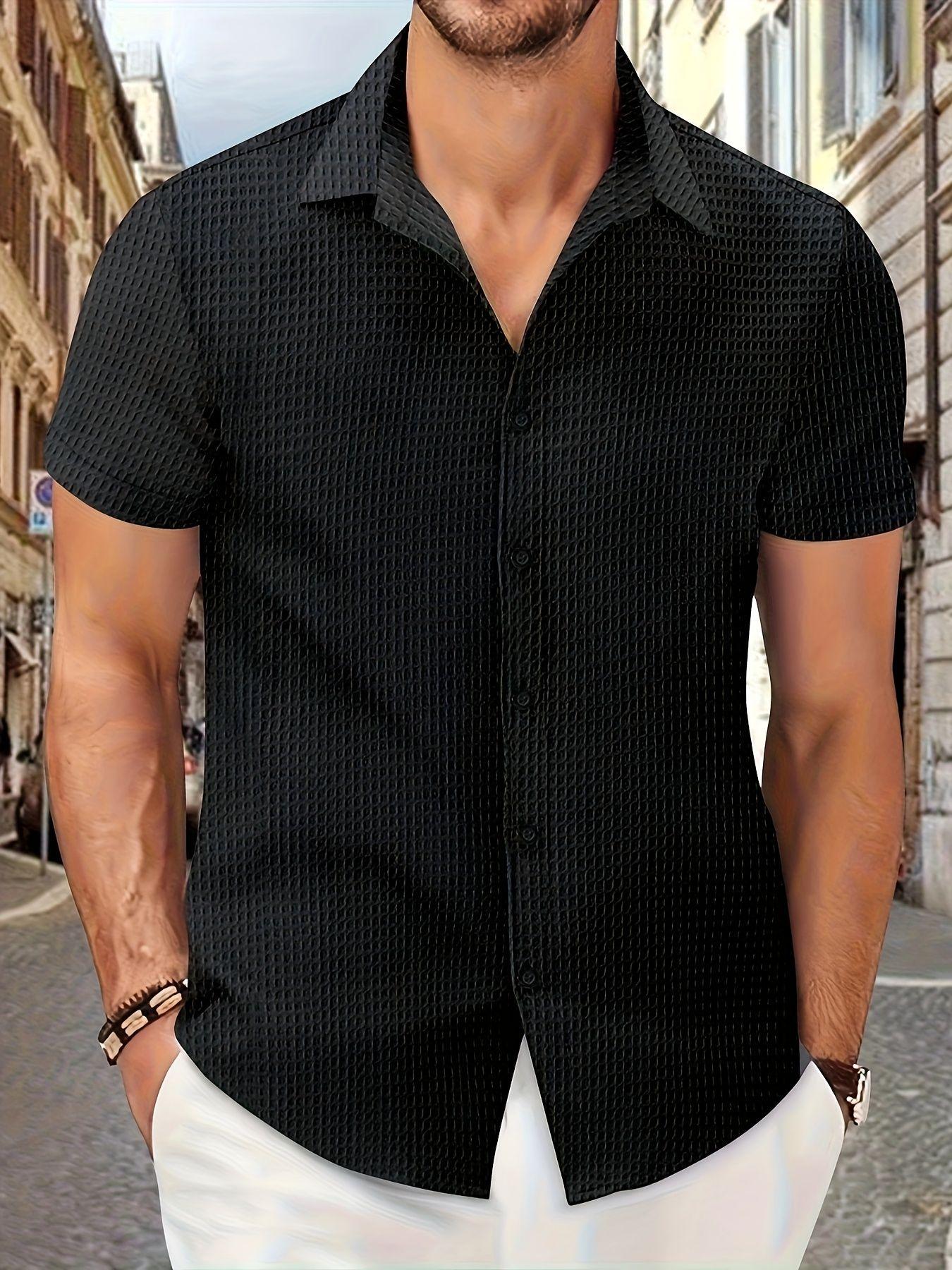 

Fashion Shirt Men s Summer Men s Plaid Jacquard Office Loose Casual Shirt Short Sleeve XXXL чорний