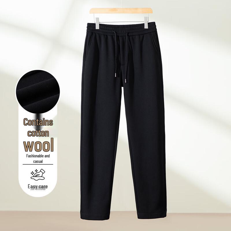 

LUOZI Men s Wool Blend Thick Straight-Leg Casual Pants L
