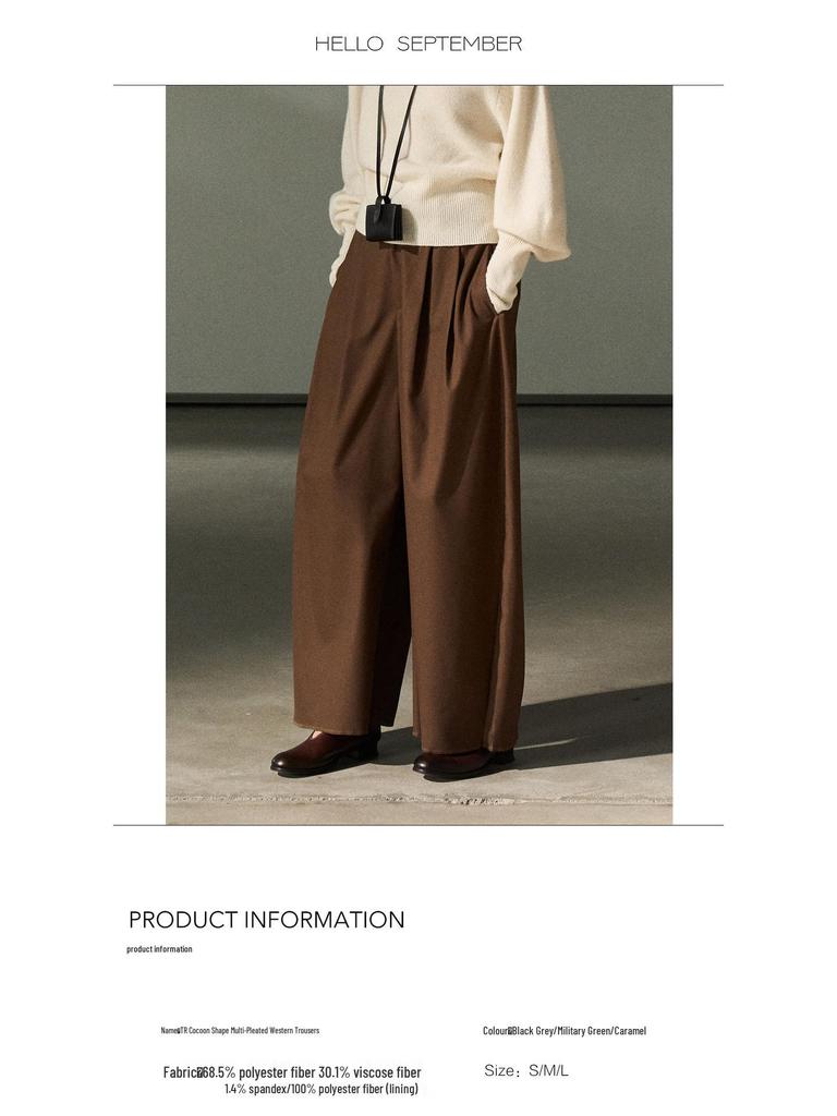 Shi Ji TR Pleated Cocoon Trousers: Autumn Mid-rise, Slimming, Versatile, and Casual Long Pants M7618