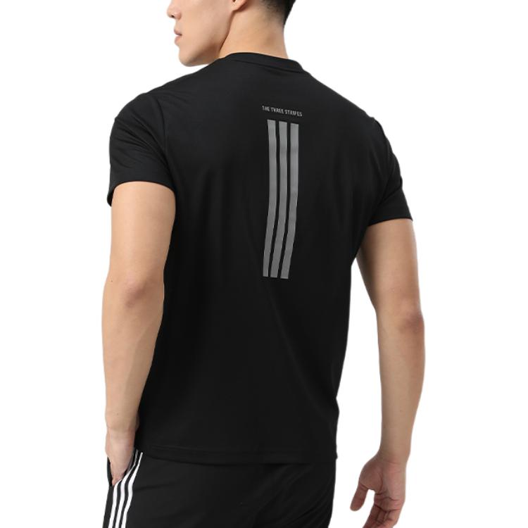 Adidas Classic Three Stripes Quick-Dry T-Shirt Breathable Casual Fashion Trend Sports Crew Neck Short Sleeve Men Tops Black KC3741