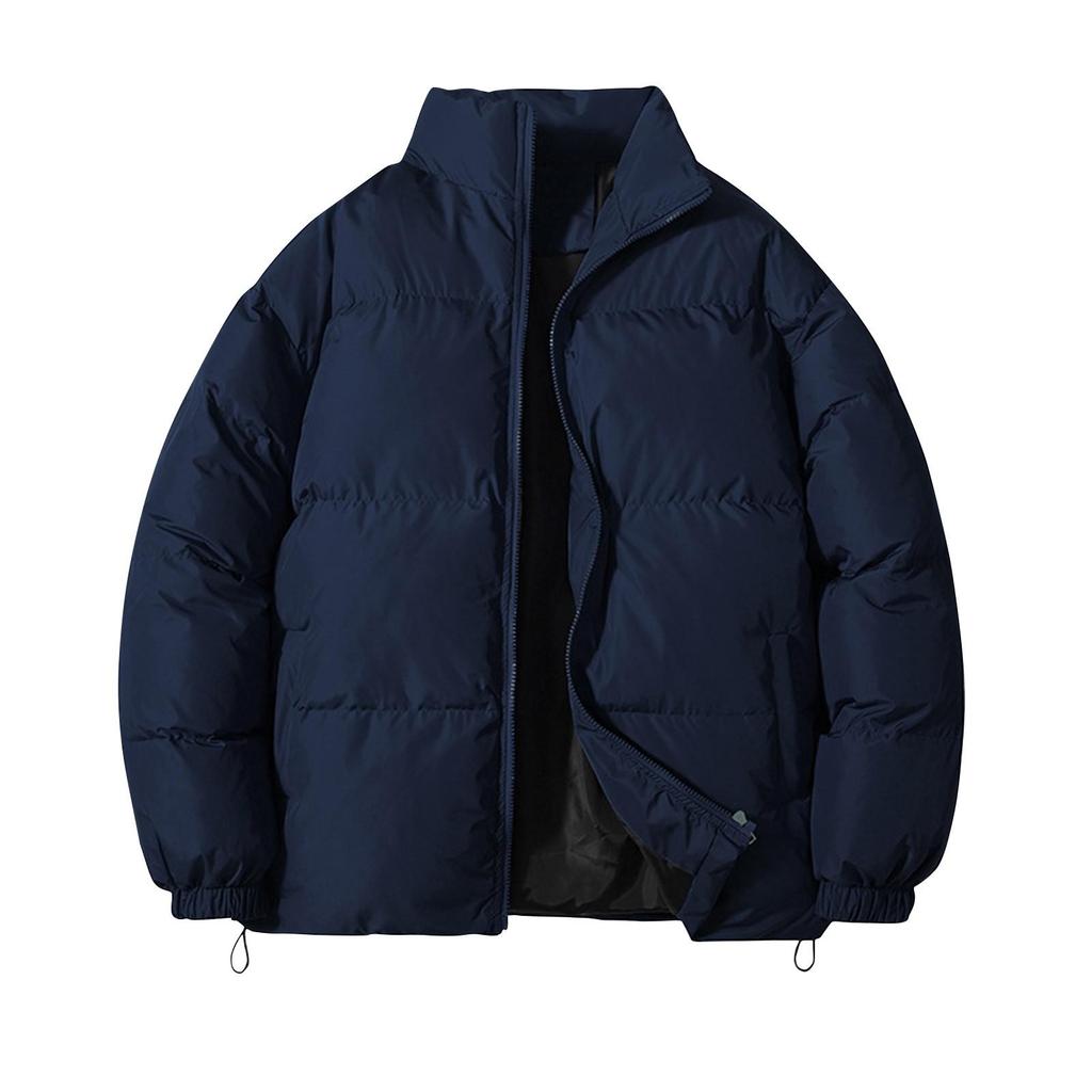 Mens Thickened Warm Stand Collar Coat Mens Fashion Solid Color Coat