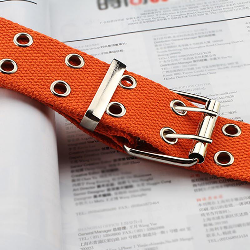Women's Belt 2-Row Metal Grommets Canvas Long Casual Belt