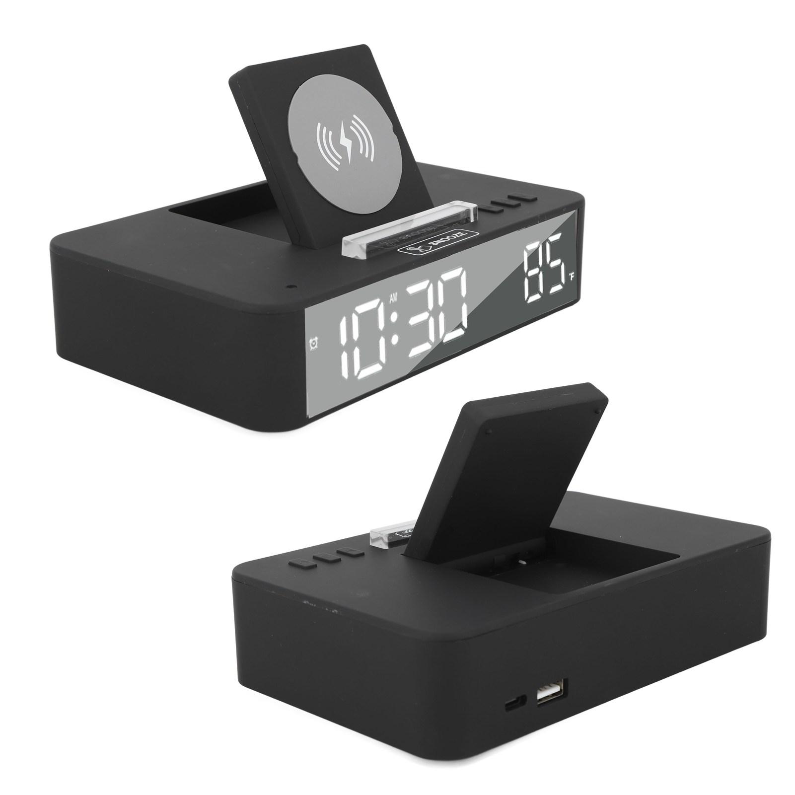 

10W Digital Alarm Clock One Button Lifting LED Mirror Electronic Clock with 10W Wireless Charging for Bedroom
