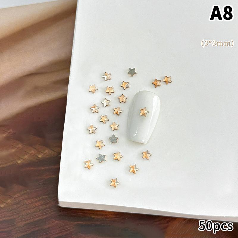 50Pcs Champagne Nail Art Rhinestone 1-6Mm Flatback Glass Crystal Gems Hotfix Nail Diamond Mixed Sizes Nail Charms